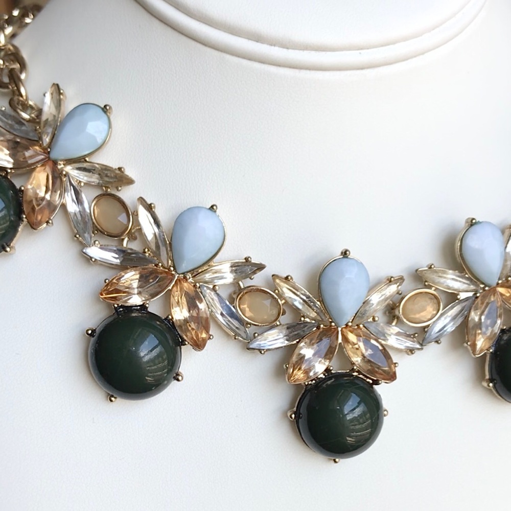 Statement Necklace, Lee by Lee‎ Angel | Baby Blue, Forest Green & Rhinestones - Picture 3 of 6